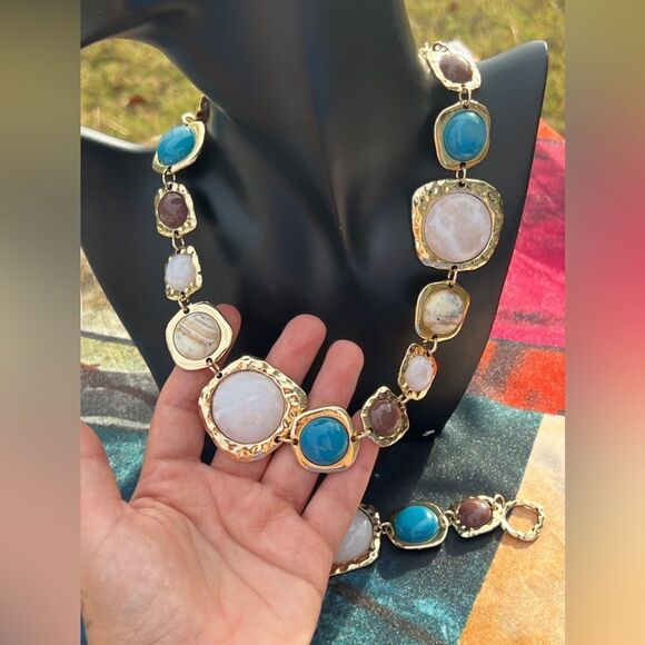 Vintage Inspired Multi-Stone Necklace Bracelet Set - Picture 9 of 14